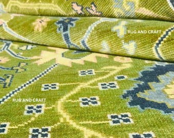 Luxurious Olive Green Hand-Knotted Wool Oushak Rug – Vintage Oriental Carpet for Living Room, Bedroom & Entryway – All Sizes Available