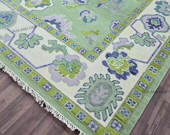 Signature Light Green Turkish Style Rug | Detailed Design Lilac Carpet | Handmade - Soft New Zealand Wool