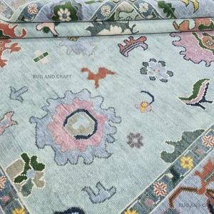 Premium Quality Hand-Knotted Oushak Rug in Serene Pastel Tones, New Zealand Wool Carpet with Artistic Floral Motifs, Custom Sizes Available