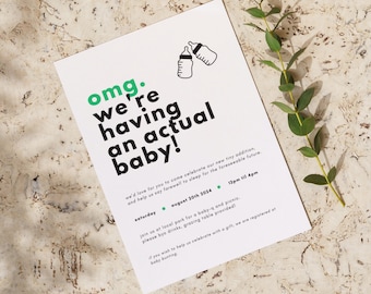 Editable Funny Baby Shower Invite Template, Minimal Baby Shower Invitation, Gender Neutral Invite, OMG Fun Baby Party Printable Template