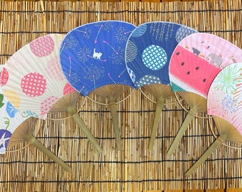 Traditional Japanese bamboo fan Morning glory Temari Sparklers Hydrangea Watermelon Fruit Fireworks Cute and compact 12.1 inches
