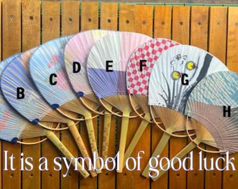 Traditional Japanese Handmade bamboo fan　Rabbits, Mt. Fuji, hydrangeas, Japanese flowers, goldfish Firefly, Kanji, Style Round Fan,