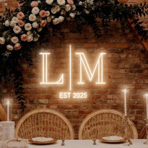 Custom initials minimalist wedding sign, Couple initials with Est Year, Light up sign for wedding,Modern backdrop Decor,Engagement party led