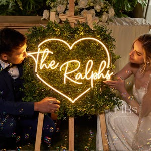 Benutzerdefinierte Herz Nachname Leuchtreklame: Personalisiertes Hochzeitsdekor, personalisiertes minimalistisches Hochzeitsdekor - DIY Hochzeit Backdrop Light Decor