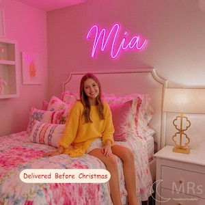 Luminária de Natal Personalizada com Nome para Crianças, LED Seguro, Placa de Neon para Quarto, Decoração de Parede para Quarto de Bebê, Presente para Quarto de Adolescente, Decoração Artística para Quarto de Menina