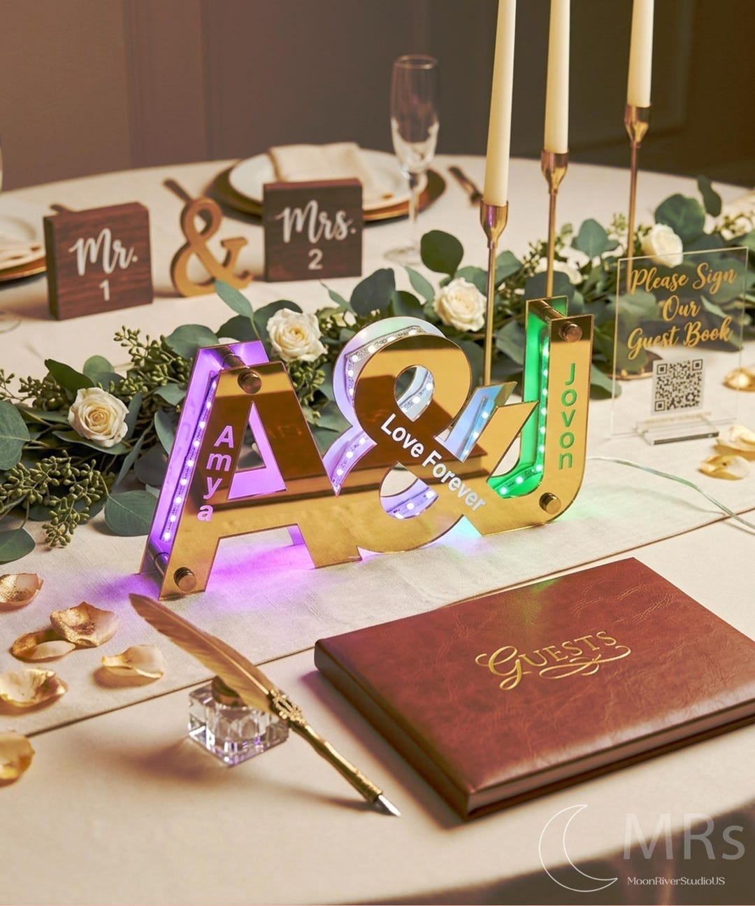 Custom Couple Initials Mirror Light, Personalized Acrylic Wedding LED ...
