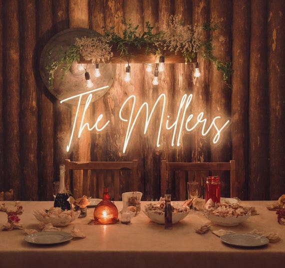 Custom Wedding Neon Sign: Personalized LED Light Decor, Rustic Wedding Neon, Battery Powered, Neon Sign for Couple, Last Name Wedding Sign