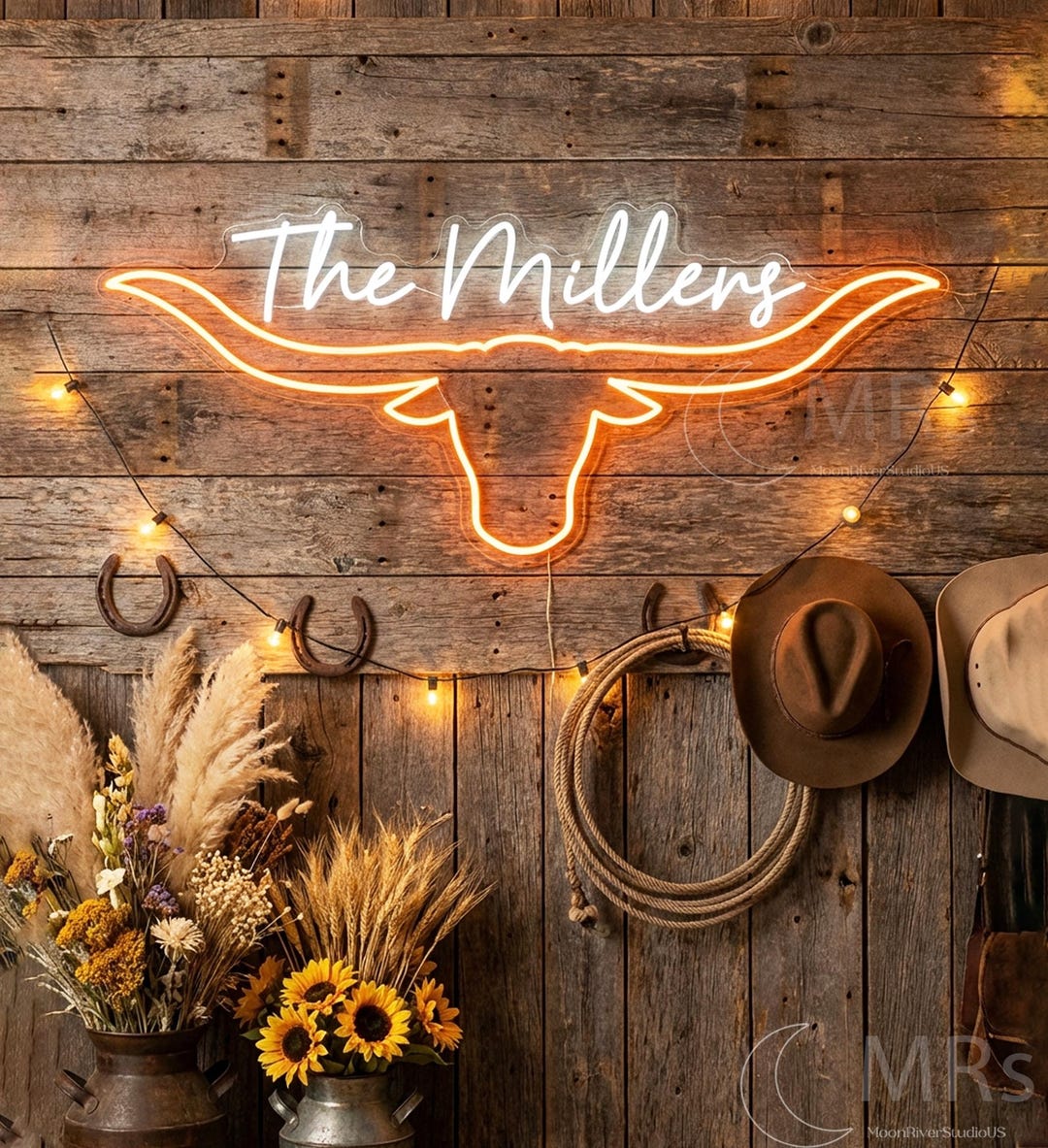 Custom Longhorn Bull Neon Sign, Western Wedding LED Decor, Rustic Ranch ...