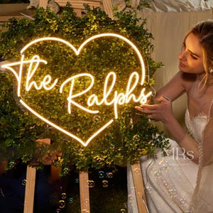 Benutzerdefinierte herzförmige Nachname Neon Schild - Hochzeit LED Namensschild - personalisiertes minimalistisches Hochzeitsdekor - DIY Hochzeitshintergrund-Lichtdekor