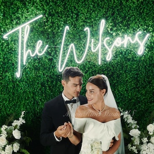 Insegna al neon personalizzata per decorazioni nuziali / Insegna al neon con cognome / Insegna al neon per matrimoni / Insegna con nome al neon / Insegna a LED per fondali nuziali / Regalo di nozze