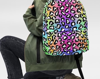 Rainbow Leopard Backpack / 90s accessories / Rainbow Cheetah bag