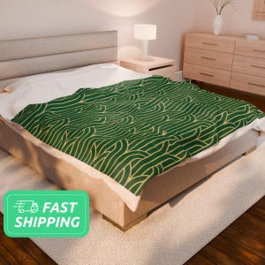 Green Art Deco Cozy Blanket / Artdeco Cozy Blanket / Velveteen Plush Blanket