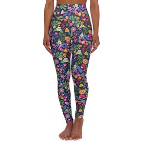 Floral High Waisted Yoga Leggings / Fun Pattern Flower Leggings / Botanical Design