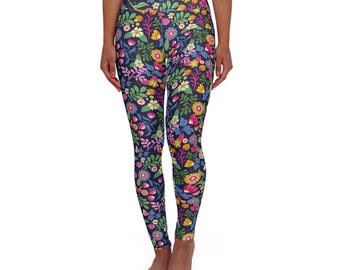 Floral High Waisted Yoga Leggings / Fun Pattern Flower Leggings / Botanical Design