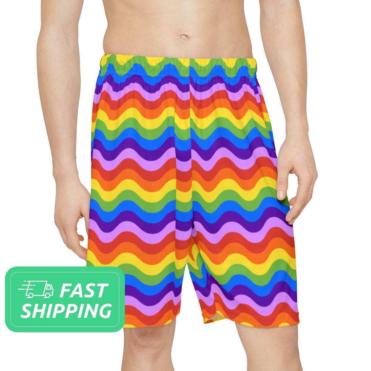 Rainbow Wave Men's Sports Shorts / Rainbows Pattern Men's Sports