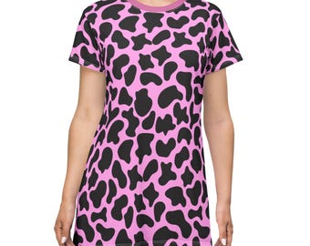 Pink Cow Print T-Shirt Dress