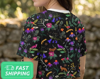 Nature Pattern Crop Top / Forest Pattern Crop Top / Crop Tee