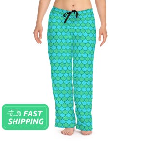Blue-Green Mermaid Pattern Pajama Pants / Mer Maid Pajama Pants / Mermaiding Pajama Pants