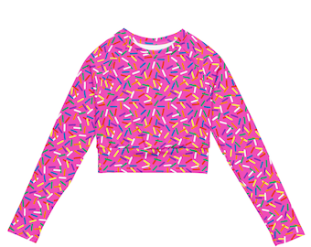 Pink Rainbow Sprinkles Recycled langärmeliges bauchfreies Oberteil