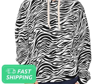 Zebra Pattern Hoodie / Striped Pattern Hoodie / Hooded Sweatshirt