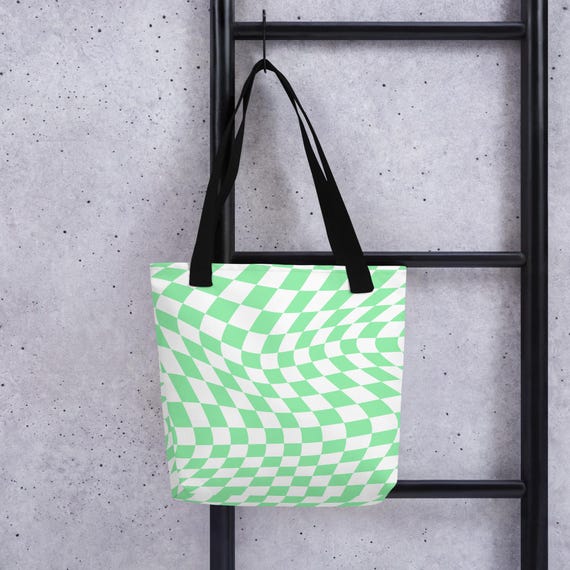 Green Checkered Tote Bag / Green Checkers Library Bag / Cute