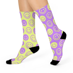 Smiley Face Socks /  Gift for her / bachelorette party favor / retro happy face / stocking stuffer