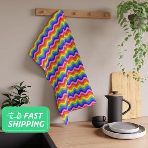 Rainbow Wave Tea Towel / Rainbows Pattern Tea Towel / Kitchen Towel