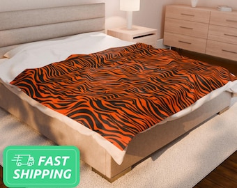 Tiger Stripe Cozy Blanket / Tiger Pattern Cozy Blanket / Velveteen Plush Blanket