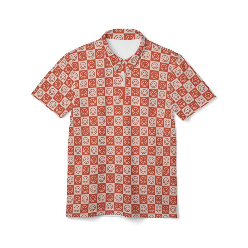 Checkered Happy Face Pattern Polo Shirt / Retro Smiley Face Pattern ...