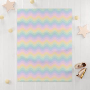 Pastel Rainbow Soft Fleece Baby Blanket - Wavy Pattern, Scallop Nursery Decor, Rainbow Baby Shower Gift, Toddler Room decor