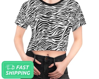 Zebra Pattern Crop Top / Striped Pattern Crop Top / Crop Tee