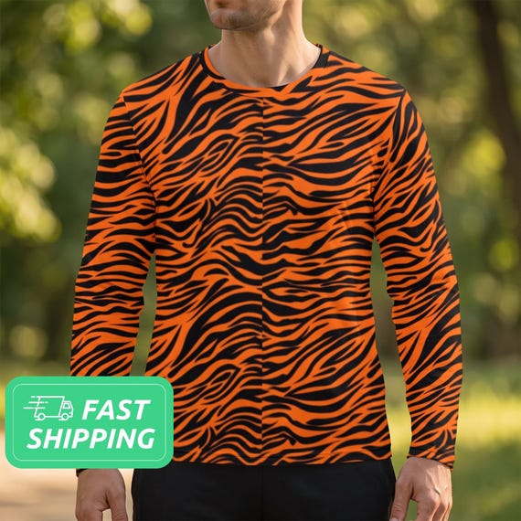 Tiger Stripe Men's Long Sleeve Shirt / Tiger Pattern Men's Long