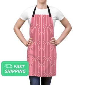 ピンクのアールデコエプロン / アールデコエプロン / クッキングエプロン / ビブエプロン