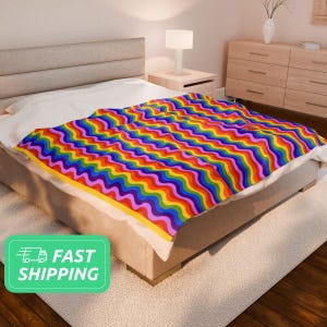 Rainbow Wave Cozy Blanket / Rainbows Pattern Cozy Blanket / Velveteen Plush Blanket