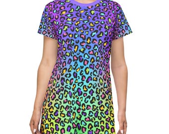 Rainbow Leopard / Cheetah T-Shirt Dress