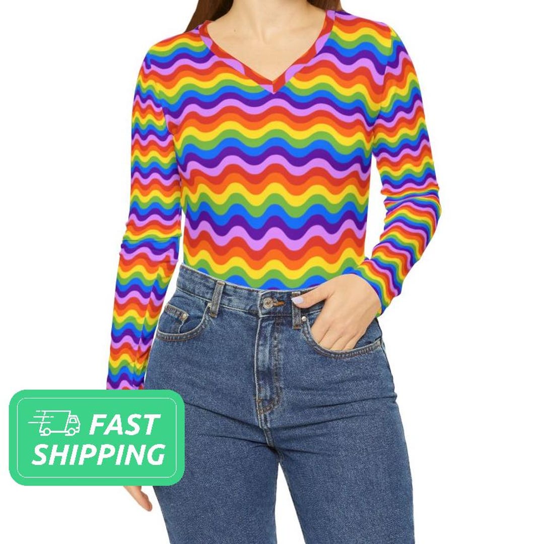 Rainbow Trim Round Neck Long Sleeve Sweatshirt
