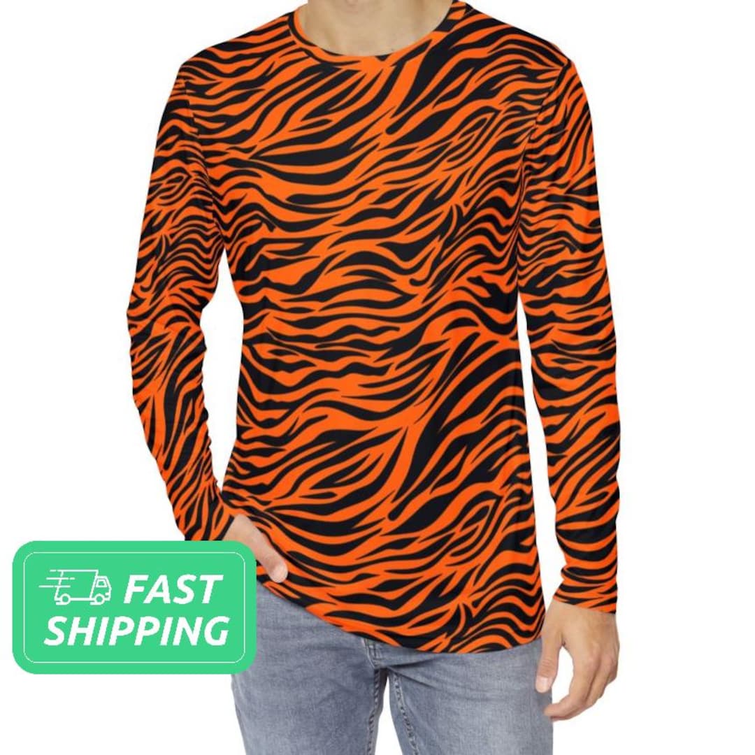 Tiger Stripe Men's Long Sleeve Shirt / Tiger Pattern Men's Long