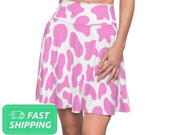 Pink Cow Women's Skater Skirt / Cow Pattern Women's Skater Skirt