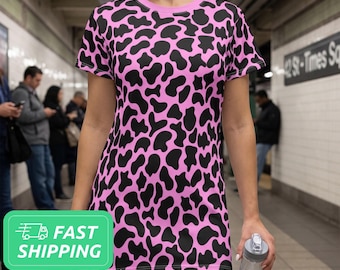 Pink Cow Print T-Shirt Dress