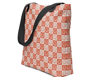 Smiley Face Tote bag / Retro vintage grocery bag / book bag
