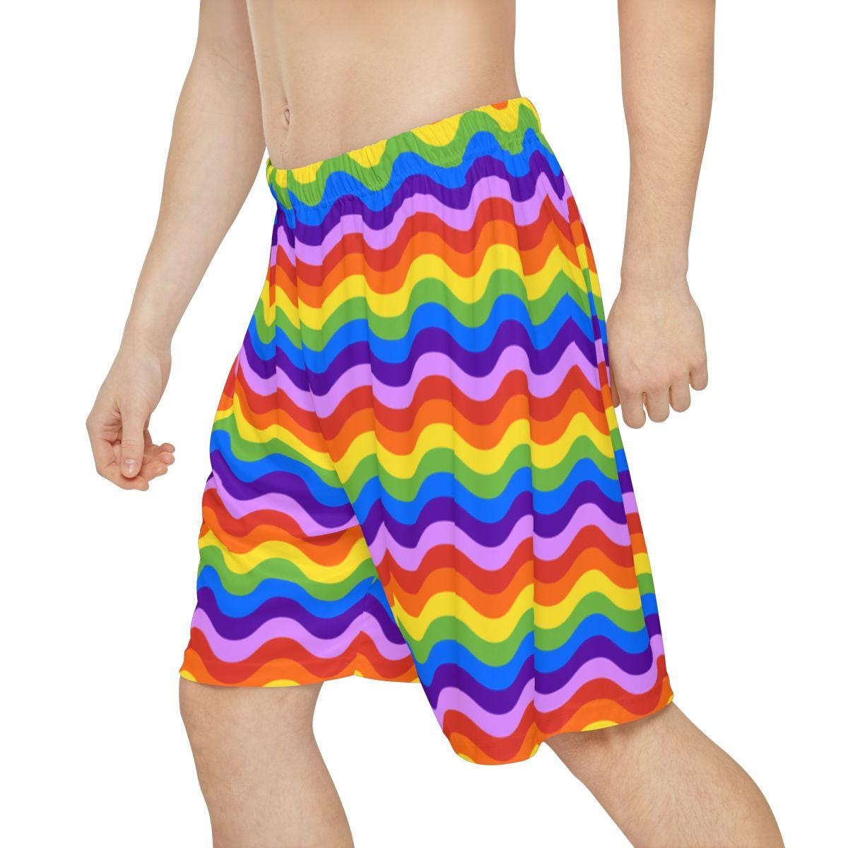 Rainbow Wave Men's Sports Shorts / Rainbows Pattern Men's Sports