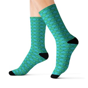 Blue-Green Mermaid Pattern Socks / Mer Maid Socks / Mermaiding Socks
