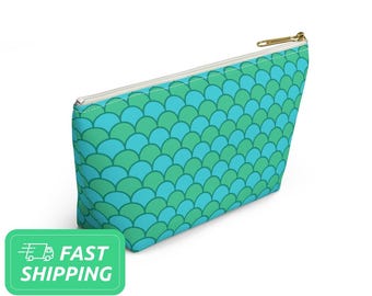 Blue-Green Mermaid Pattern Accessory Pouch / Mer Maid Accessory Pouch / Mermaiding Accessory Pouch / Makeup Bag