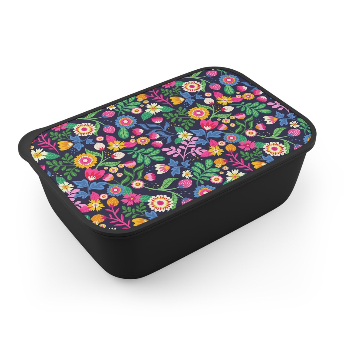 Floral Bento Box With Band and Utensils / Lunch Box / Tupperware / Gift ...