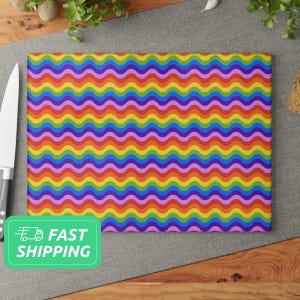 Rainbow Wave Glass Cutting Board / Rainbows Pattern Glass Cutting Board