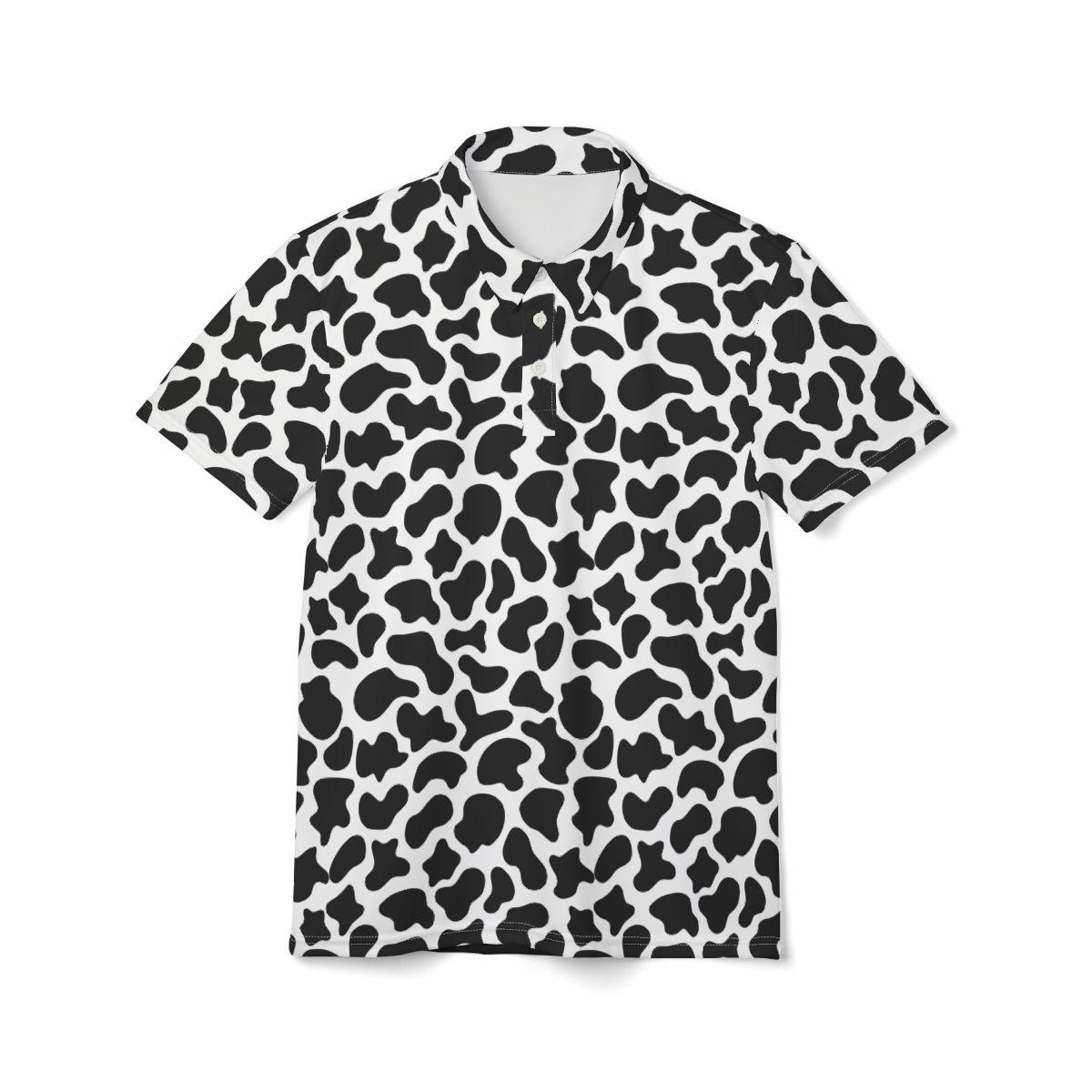 Polo Cow Pattern Cow Pattern Polo Shirt / Cow Print Polo Shirt / Short-sleeve Collared ...