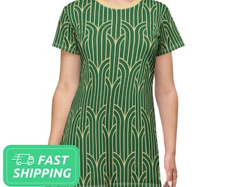 Groene art-deco T-shirtjurk / Artdeco T-shirtjurk