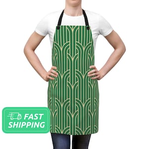 グリーン アールデコ エプロン / アールデコ エプロン / クッキング エプロン / ビブ エプロン