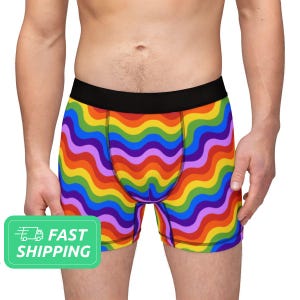 Rainbow Wave Men&#39;s Boxers / Rainbows Pattern Men&#39;s Boxers