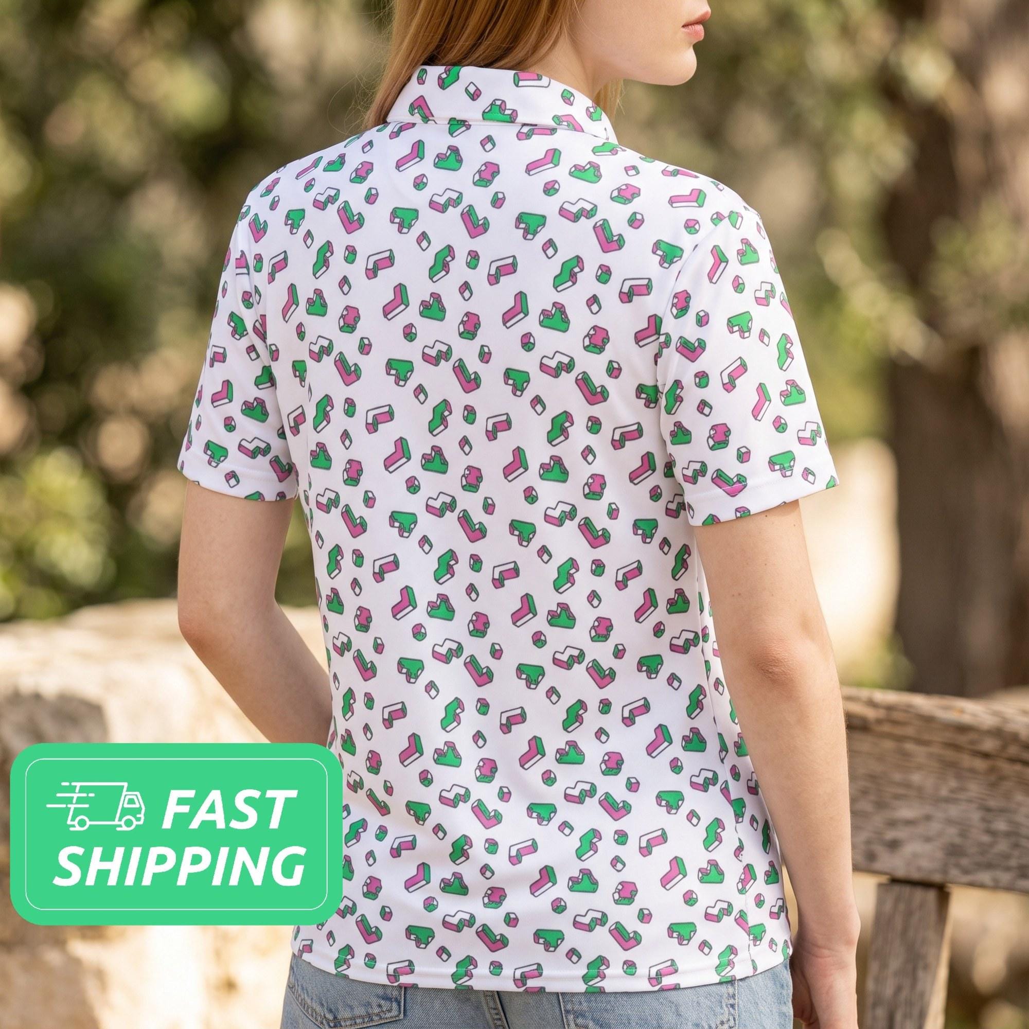 Falling Blocks Pattern (pink & Green) Polo Shirt / Video Game Polo